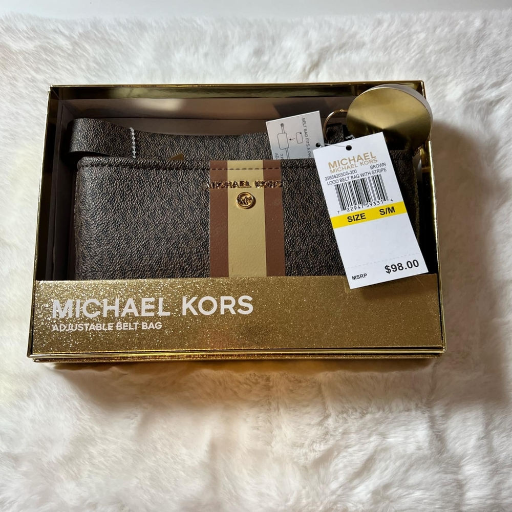NWT Michael Kors Gift Box MK Signature Belt Wallet Waist Bag Size S/M